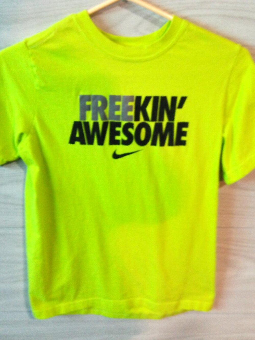 Nike Boy's T-Shirt Size Large Lime Green Freekin' Awesome Short Sleeves Cotton
